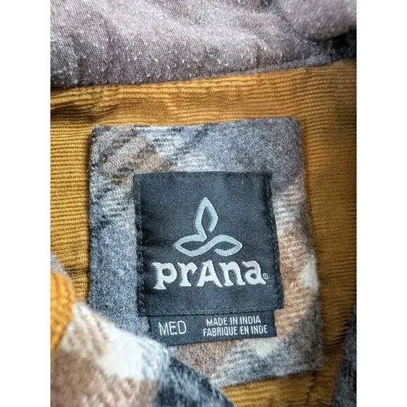 Prana Bolster Wool Blend Flannel Hooded Jacket Mens Medium Gray Plaid - Picture 3 of 11